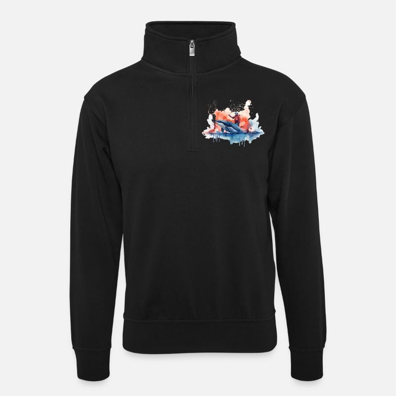 aquarell Wal - Unisex Pullover mit Zip-Kragen - Schwarz