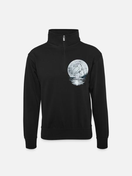 Raven bird on cross - Unisex sweater with zip collar - black