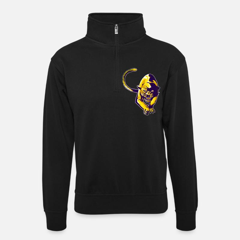 Panthère dorée - Sweat col montant zippé unisexe - noir