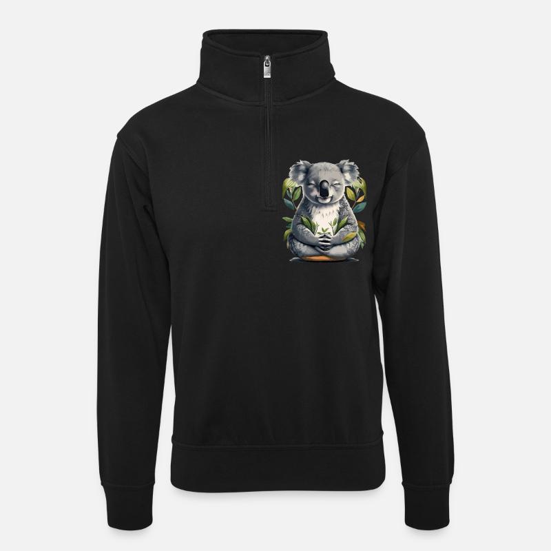 Koala Meditation - Unisex Pullover mit Zip-Kragen - Schwarz