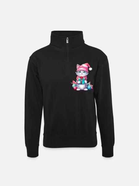 Christmas Cat Magic - Unisex sweater with zip collar - black