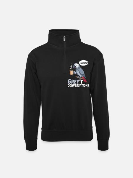 African Grey Parrot Bird Humor - Unisex sweater with zip collar - black