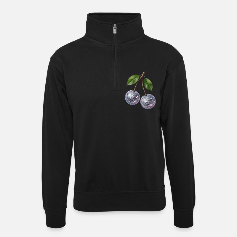 Disco Cherry - Unisex Pullover mit Zip-Kragen - Schwarz