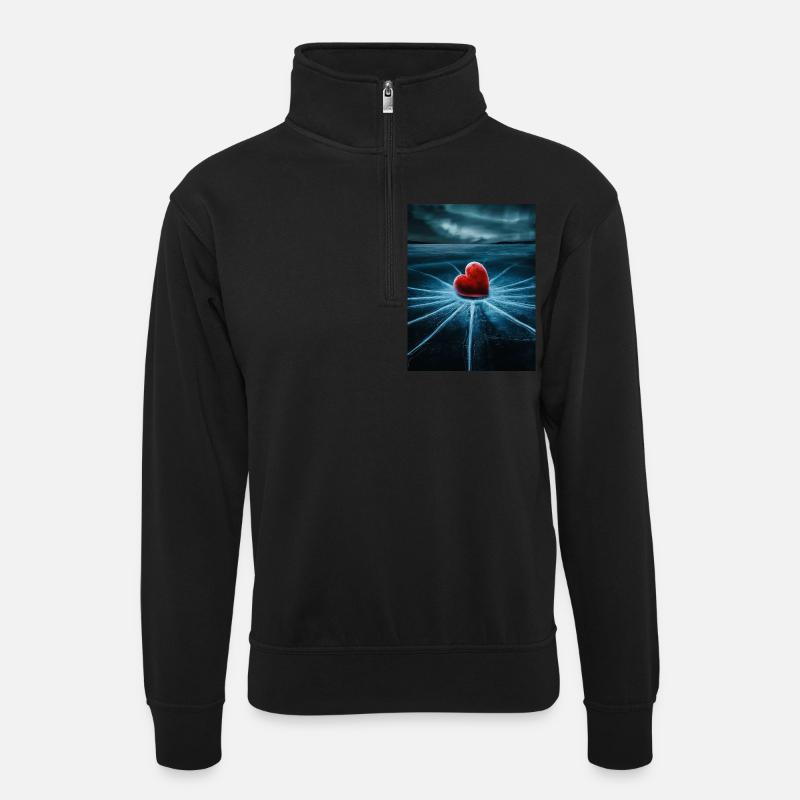 Heart on broken - Unisex sweater with zip collar - black