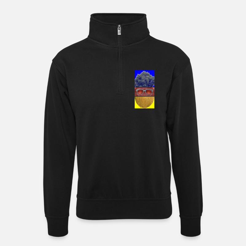 Triptyque coloré: arbre, visage et noix - Sweat col montant zippé unisexe - noir