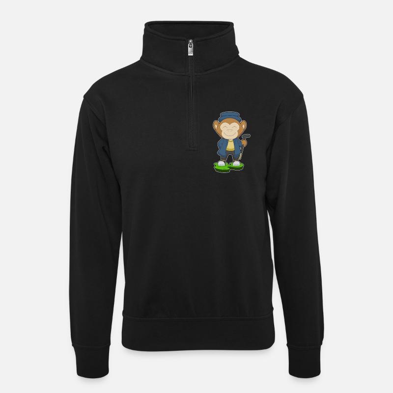 Affe Rentner Gehstock - Unisex Pullover mit Zip-Kragen - Schwarz