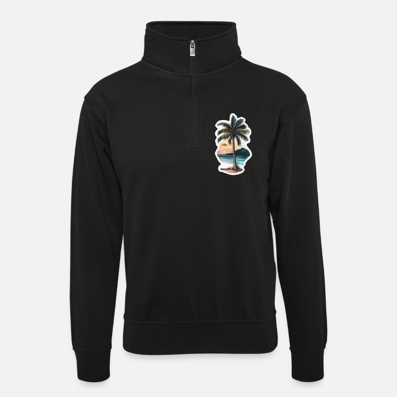 Palme - Unisex Pullover mit Zip-Kragen - Schwarz