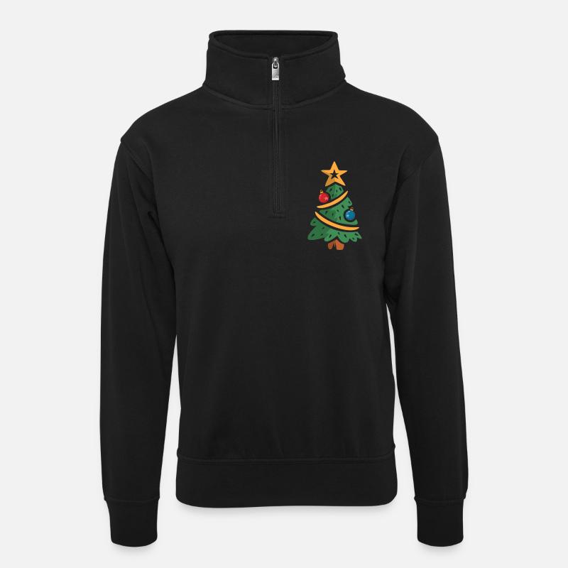 Weihnachtsbaum Cartoon Illustration - Unisex Pullover mit Zip-Kragen - Schwarz