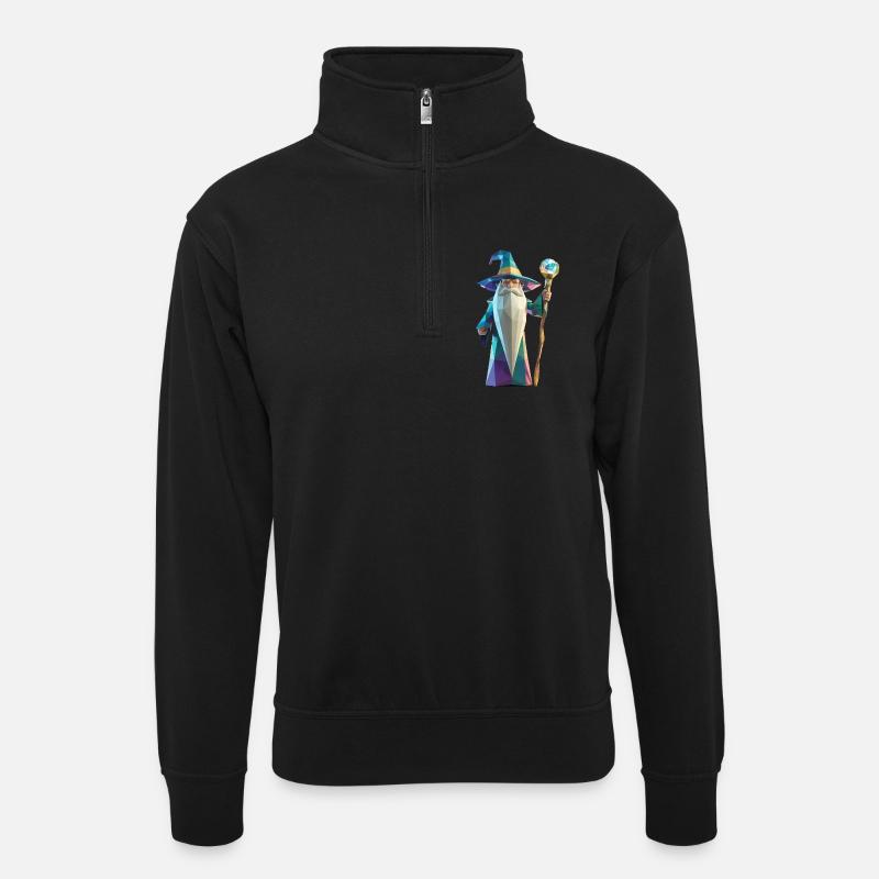 Wise Wizard - Cooles Low-Poly-Logo - Unisex Pullover mit Zip-Kragen - Schwarz