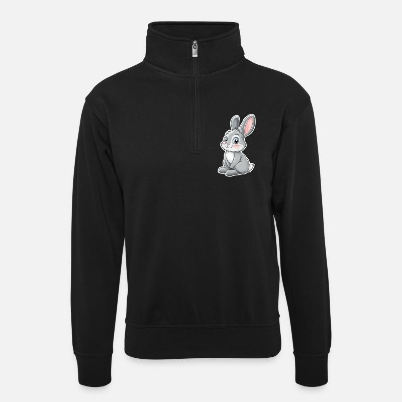 Hase - Unisex Pullover mit Zip-Kragen - Schwarz