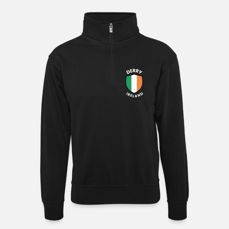 Derry Ireland Shield-Flagge - Unisex Pullover mit Zip-Kragen - Schwarz