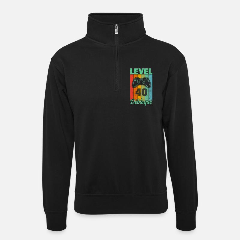 Level 40 freigeschaltet - Unisex Pullover mit Zip-Kragen - Schwarz