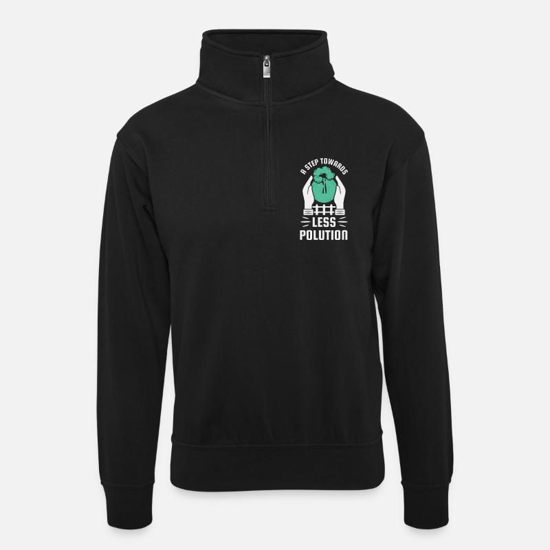 Step towards less pollution - Unisex sweater with zip collar - black