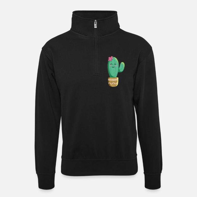 Cactus mignon avec fleur - Sweat col montant zippé unisexe - noir