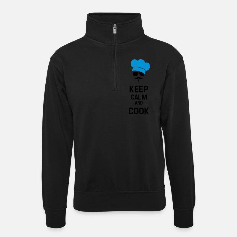 Cook with Moustache - Unisex Pullover mit Zip-Kragen - Schwarz