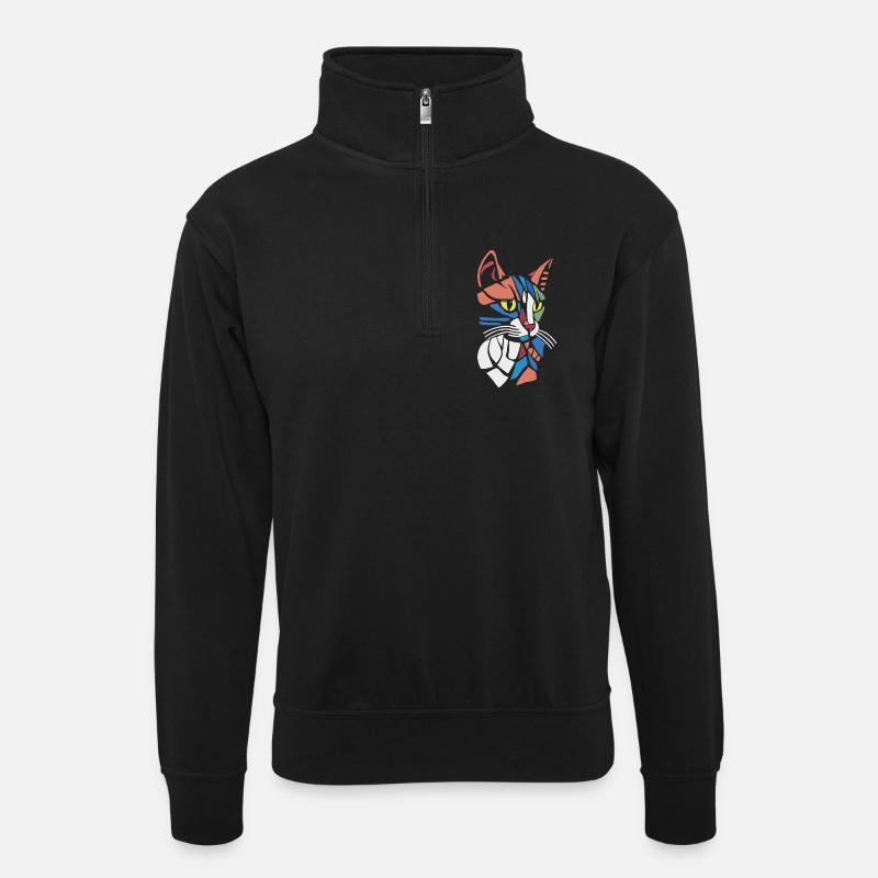 Abstrakter geometrischer Katzenliebhaber - Unisex Pullover mit Zip-Kragen - Schwarz