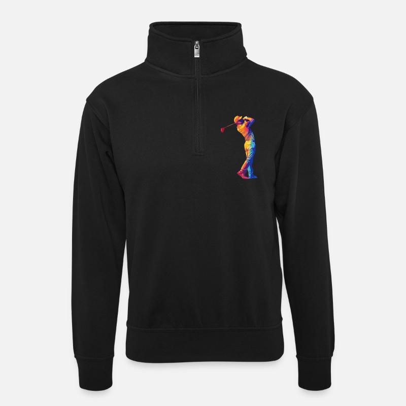 Rainbow Golfer Swing - Unisex sweater with zip collar - black