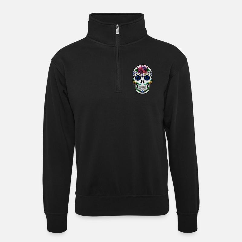 Kosmischer Schädel - Unisex Pullover mit Zip-Kragen - Schwarz