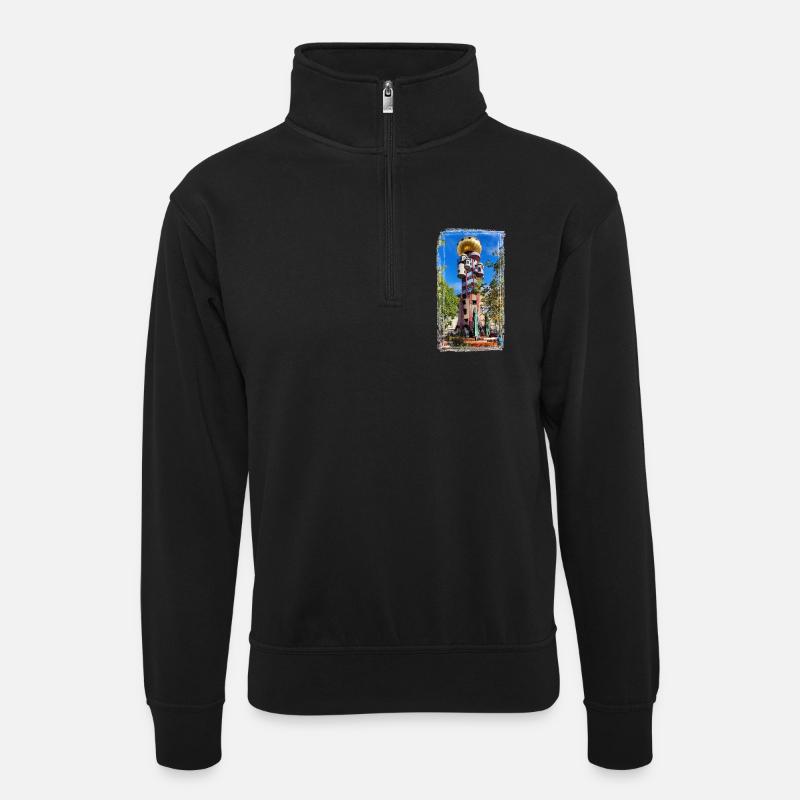 Hundertwasserturm beim Kuchlbauer - Unisex Pullover mit Zip-Kragen - Schwarz