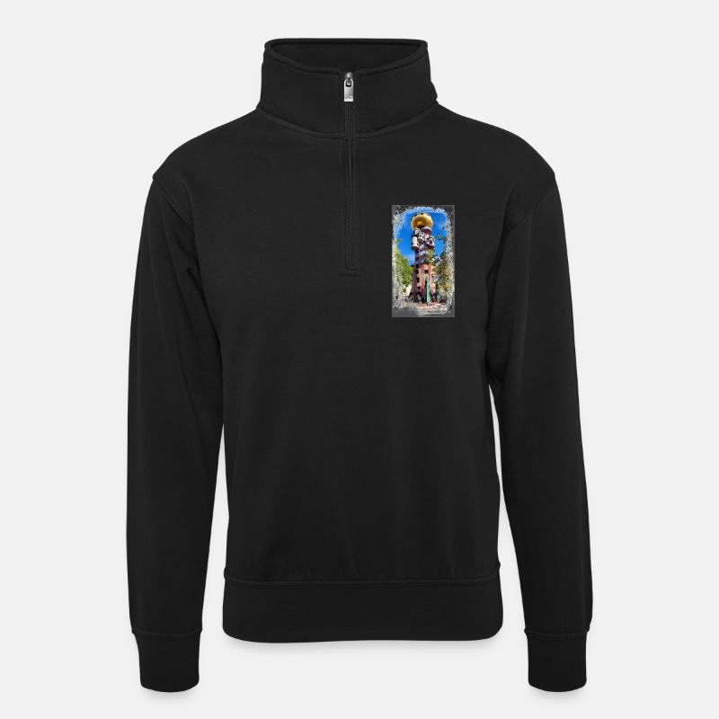 Hundertwasserturm beim Kuchlbauer - Unisex Pullover mit Zip-Kragen - Schwarz