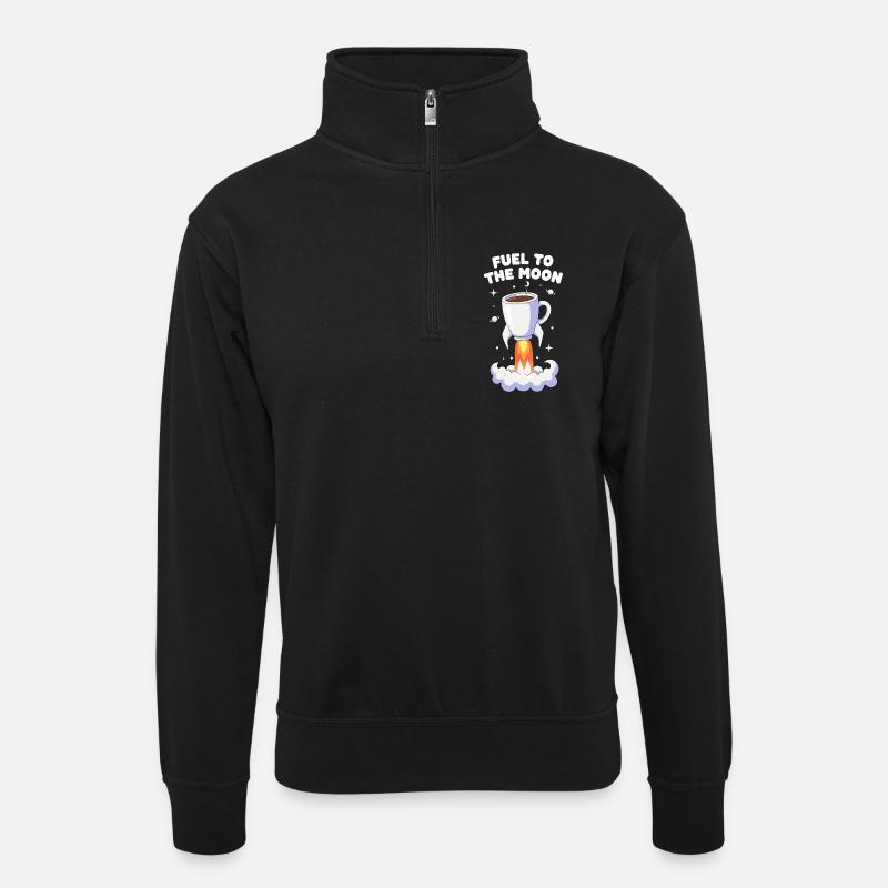 Kaffee Rakete Mondflug - Unisex Pullover mit Zip-Kragen - Schwarz
