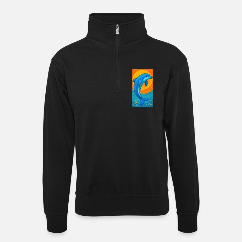 Delfin - Unisex Pullover mit Zip-Kragen - Schwarz