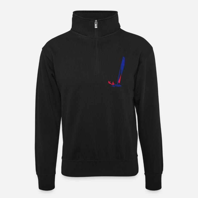 Katamaran  - Unisex Pullover mit Zip-Kragen - Schwarz