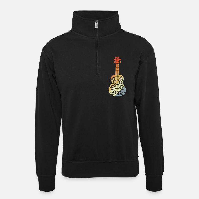 Ukulele Grafik Retro - Unisex Pullover mit Zip-Kragen - Schwarz