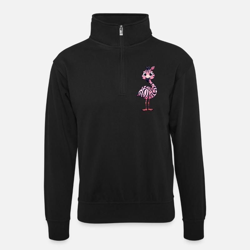 Flamingo - Unisex Pullover mit Zip-Kragen - Schwarz