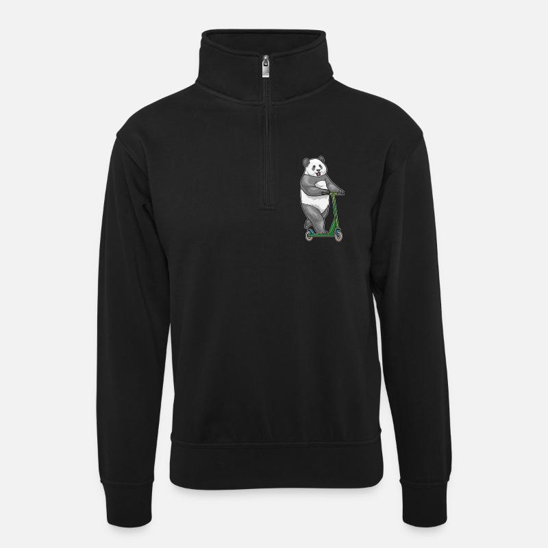 Panda Tretroller - Unisex Pullover mit Zip-Kragen - Schwarz