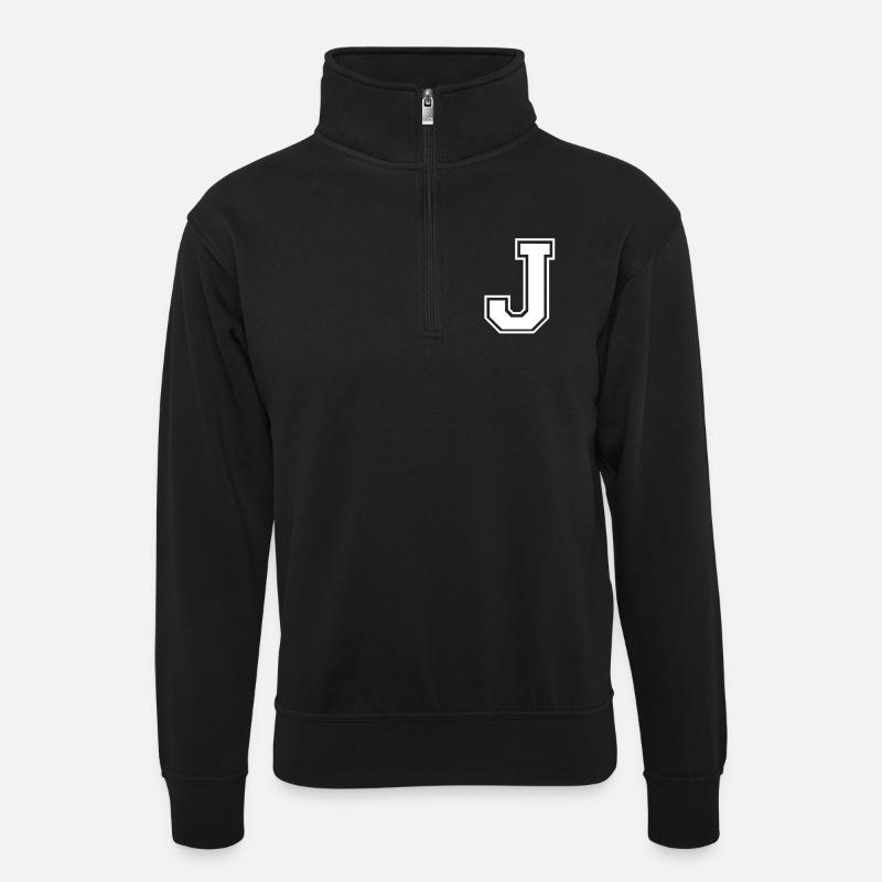 j - Unisex Pullover mit Zip-Kragen - Schwarz
