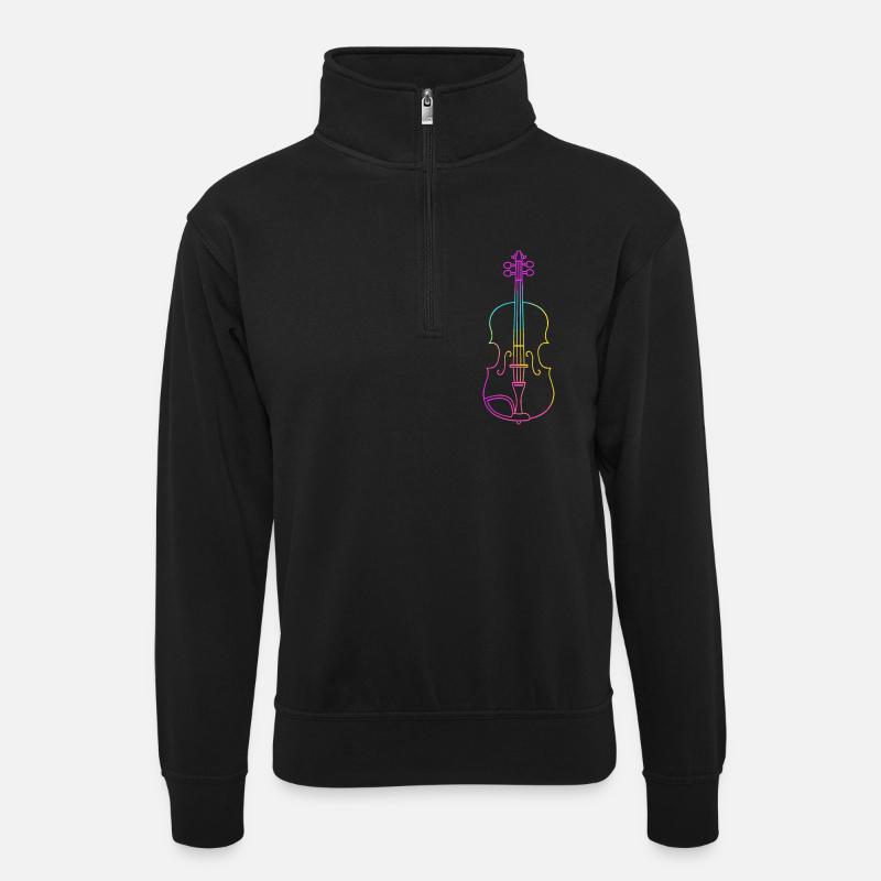 Violine Strichzeichnung - Unisex Pullover mit Zip-Kragen - Schwarz