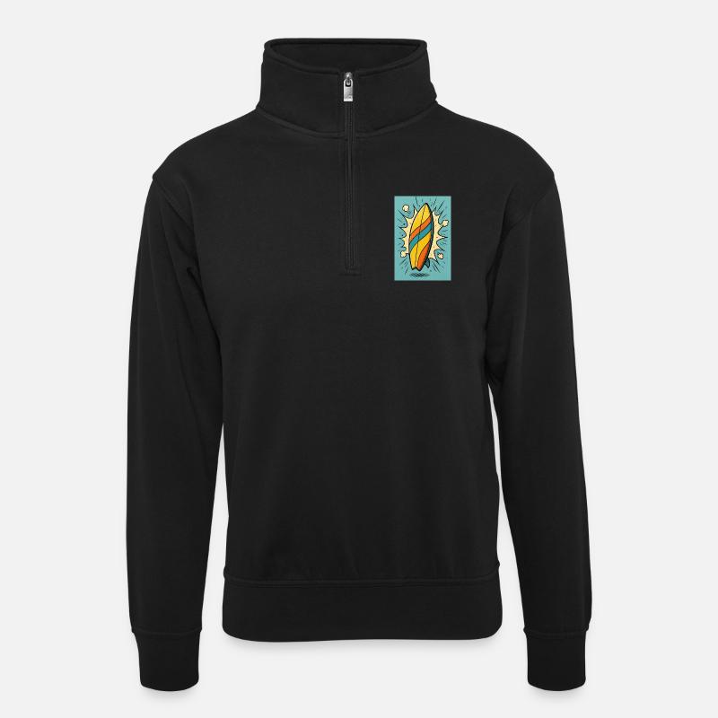 Surfbrett mit bunten Streifen - Unisex Pullover mit Zip-Kragen - Schwarz