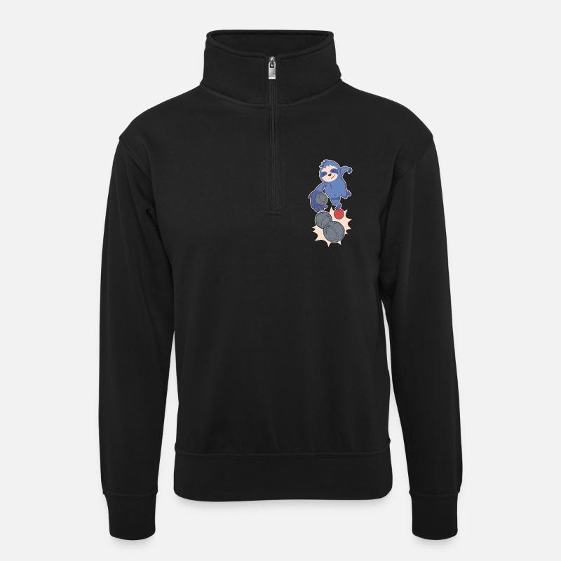 Faultier Boulespieler wirft Boulekugeln Petanque - Unisex Pullover mit Zip-Kragen - Schwarz