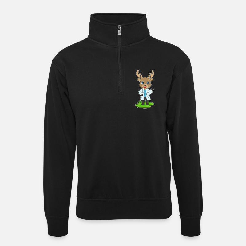 Rentier Arzt Stethoskop - Unisex Pullover mit Zip-Kragen - Schwarz