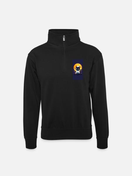 Moonlight Cat in Ghost Cloak - Unisex sweater with zip collar - black