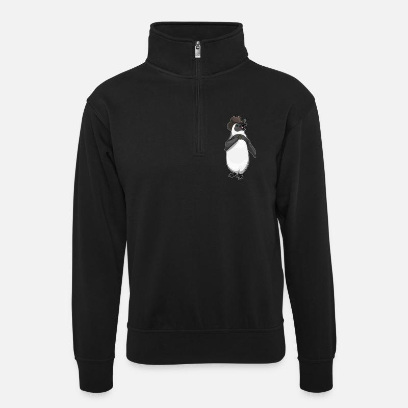 Pinguin Bräutigam Ehering Hochzeit - Unisex Pullover mit Zip-Kragen - Schwarz
