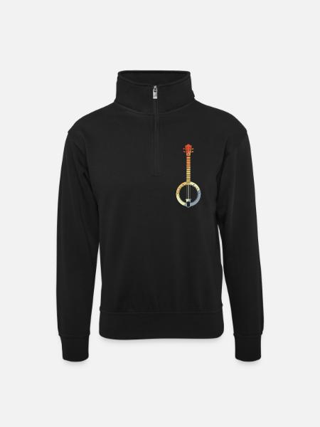 Retro Banjo Drawing - Unisex sweater with zip collar - black