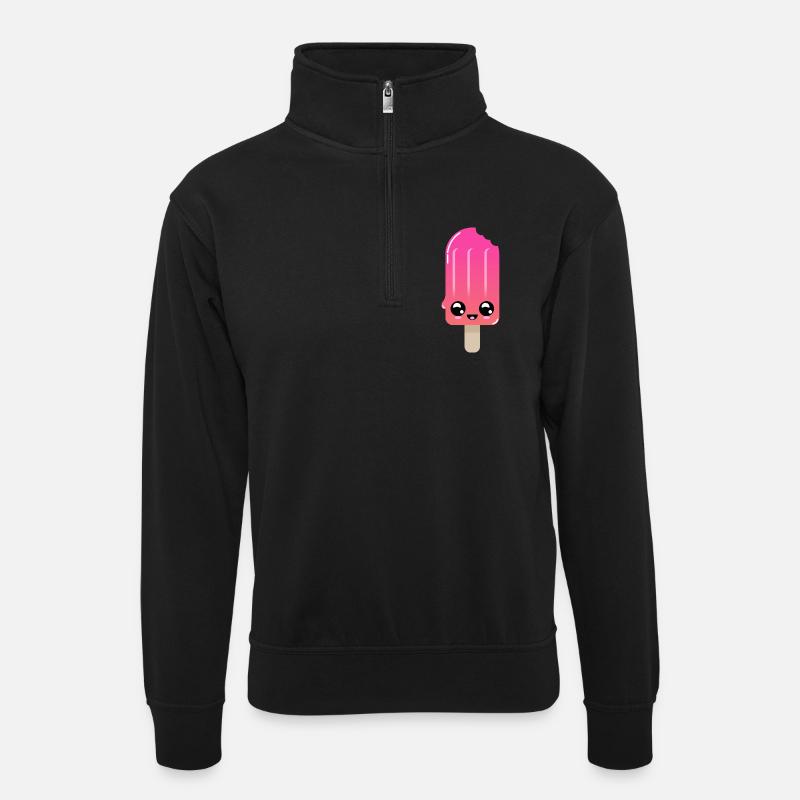 Eisshot mit strahlenden Augen - Unisex Pullover mit Zip-Kragen - Schwarz