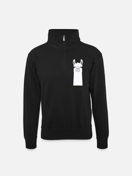 Adorable Cartoon Llama - Unisex sweater with zip collar - black