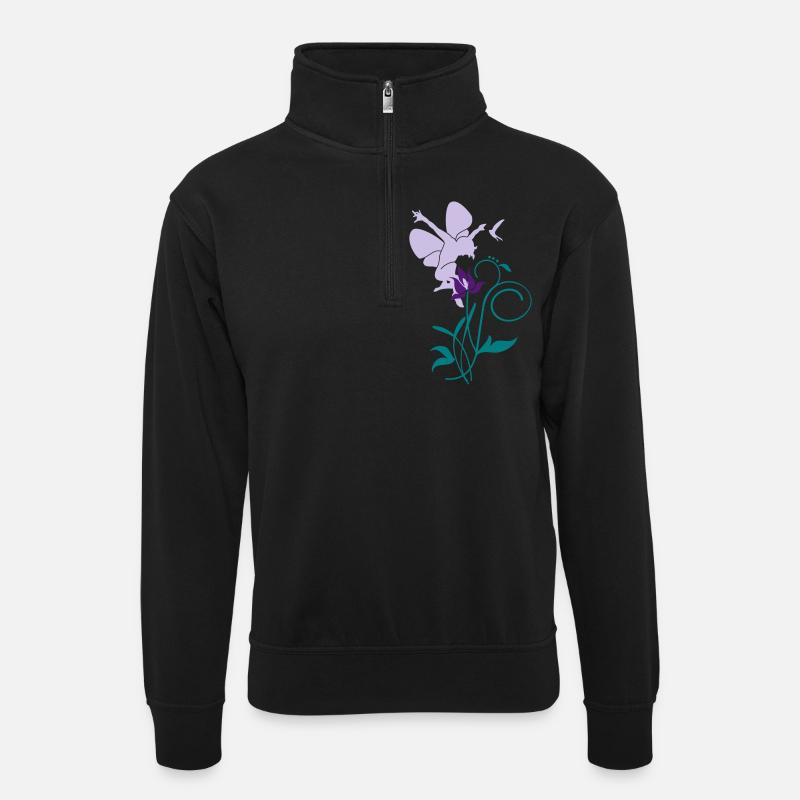 Orchidee / orchid (2c) - Unisex Pullover mit Zip-Kragen - Schwarz