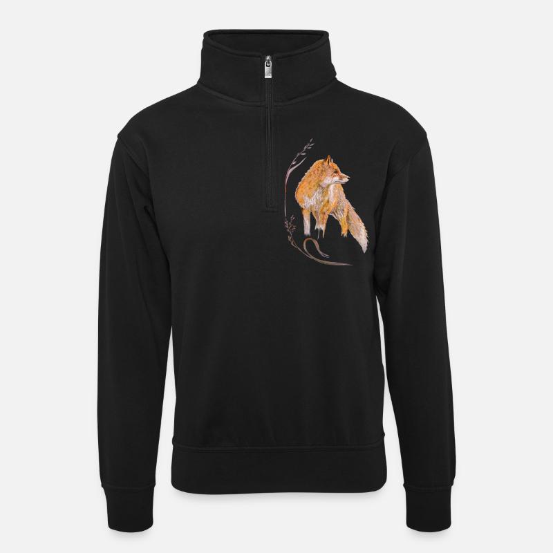 Fuchs - Unisex Pullover mit Zip-Kragen - Schwarz