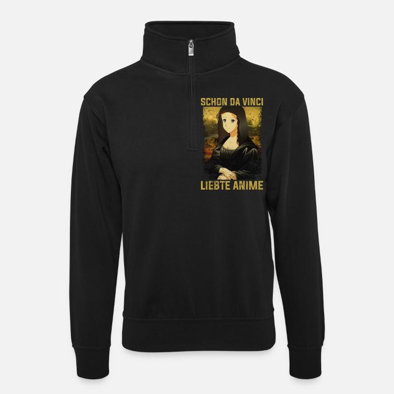 Anime - Mona Lisa - Unisex Pullover mit Zip-Kragen - Schwarz