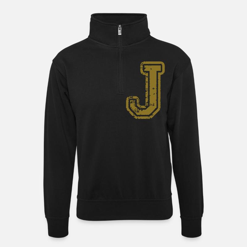 J - Buchstabe - Unisex Pullover mit Zip-Kragen - Schwarz