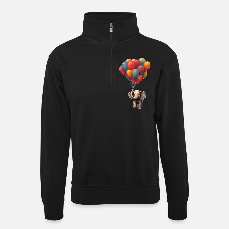 Elefant mit Luftballon - Unisex Pullover mit Zip-Kragen - Schwarz