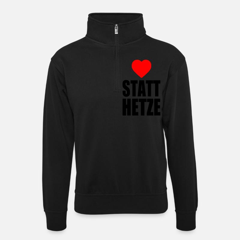 Herz statt hetze - Unisex Pullover mit Zip-Kragen - Schwarz