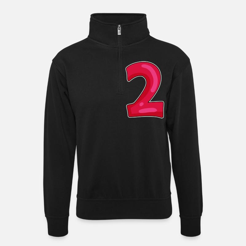 zwei - Unisex Pullover mit Zip-Kragen - Schwarz
