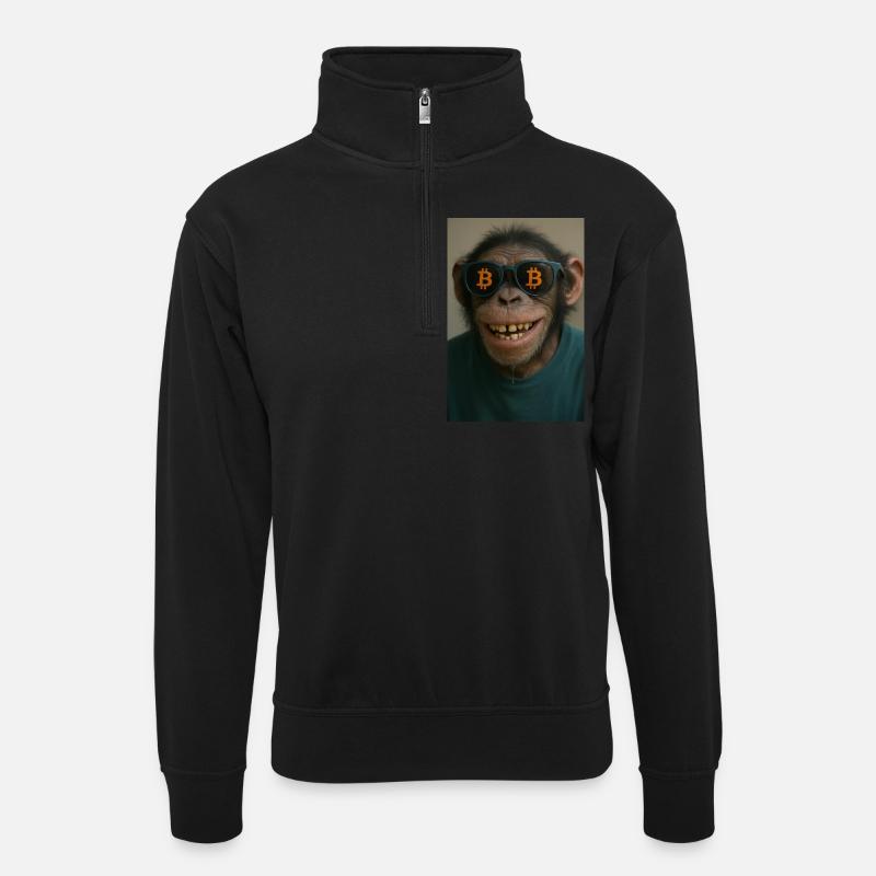 Bitcoin meets Monkey Joe - Unisex Pullover mit Zip-Kragen - Schwarz