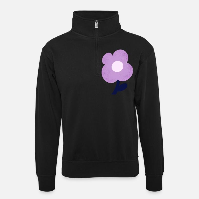 Lila Blume - Unisex Pullover mit Zip-Kragen - Schwarz