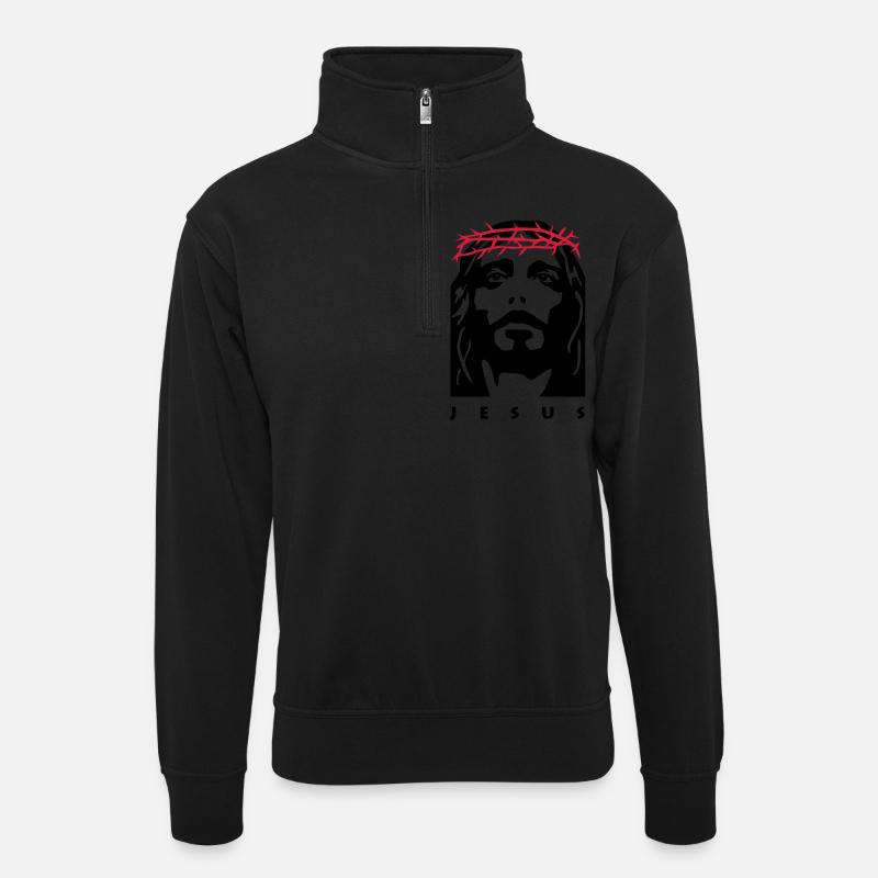 jesus - Unisex Pullover mit Zip-Kragen - Schwarz